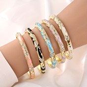 Resim Vintage Kabile 18K Altın Kaplama Bahar Eksenli Bilezik ile Rhinestones, Çinko Alaşım Emaye Bilezik Günlük ve Hediye Olayları için - 1 Set 