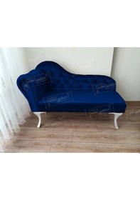 Resim Dekoratif Bihter Koltuk Josefin Puf 120 Cm Beyaz Ayak Lacivert 