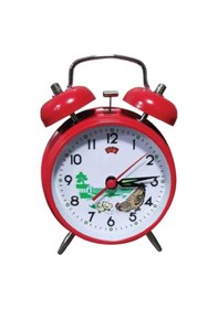 Resim Nostaljik Tavuklu Guguklu Kurmalı Çalar Saat Metal Masa Saati Kırmızı 