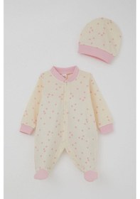 Resim Breeze Kız Bebek Patikli Tulum Çiçek Desenli 0-6 Ay, Krem Krem 