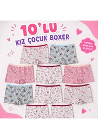 Resim Orivra Kız Çocuk 10'lu Şort Boxer Seti Pamuklu Esnek Desenli İç Çamaşırı Paketi Renkli 