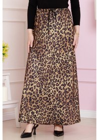 Resim Sevitli Beli Bağcıklı Leopar Desenli Etek-hardal-4715 Hardal 