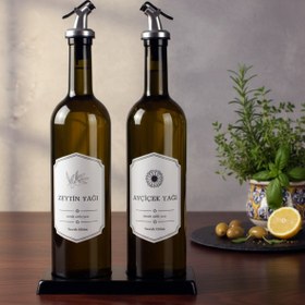 Resim Milenay Retro 2'li Metal Stant Amber Cam Yağlık 750ml Zeytinyağı Ayçiçek Yağı Şişesi Amber 