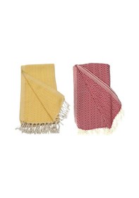Resim 2'li Set Peştemal Plaj Havlusu , %100 Pamuk , Xxl 100x180cm, Marmaris, Sarı-kırmızı 