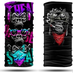 Resim Dair Maymun Desenli 2'li Set Boyunluk Bandana Outdoor Balaklava Yüz Ma 