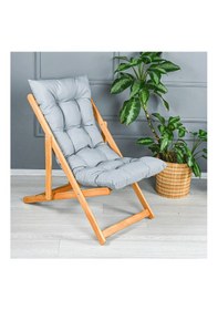 Resim Reyo Bysay Ahşap Katlanabilir Taşınır Puf Minderli Plaj, Bahçe, Balkon Şezlong Gri 
