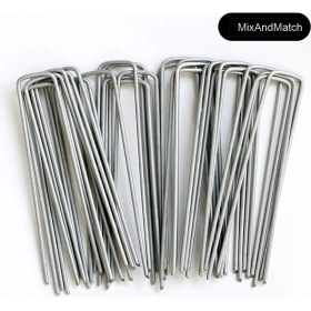 Resim Mix And Match U Çadır Kazığı, Sera ve Bitki Örtüsü Sabitleme Kazığı | 150 Adet * 15 cm Yükseklikteu Şekilli Galvanizli Paslanmaz Metal Kazık, 3,7 mm Kalınlık, Paslanmaz Bahçe Çivisi 