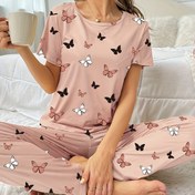 Resim Kelebek Baskılı Kısa Kollu Pantolonlu Kadın Günlük Pijama Takımı 