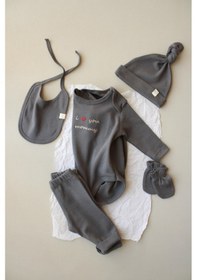 Resim Mom Nakışlı 5li Uzun Kollu Yenidoğan Set Gri 