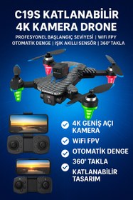 Resim MSYELEKTRONİK Katlanabilir 4K Kamera Drone | WiFi FPV, 360° Takla, Işık Sensörü C19S 