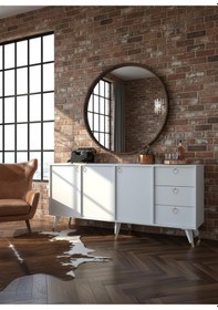 Resim Resital Konsol - Gk2001-1 - Gold Modern 180 Cm Çekmeceli Ve Kapaklı Salon Konsolu - Çok Amaçlı Büfe Beyaz 