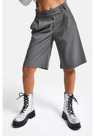 Resim Itsbasic Kadın Gri S6 Baggy Fit Maxi Boy Bermuda Şort Gri Melanj 