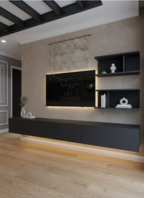 Resim Resital Ledli Duvara Monte Tv Sehpası - Antrasit - W6012-4 Antrasit 