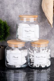 Resim DNS HOME 3'lü Cam Pamuk Seti Ahşap Kapaklı Kulak Pamuğu Makyaj Pamuğu Pamuk Organize Seti Saklama Kabı 