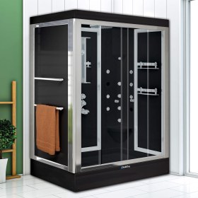 Resim Dikdörtgen Tekneli Masajlı | Buharlı Compact Duşakabin | Mod - 90x150 / Siyah / Tekneli 