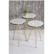 Resim Zigon Sehpa Çift Gold Krem Tel (503659053) 