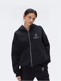 Resim LAND MODA Kadın USA Baskılı kapüşonlu Fermuarlı Sweatshirt Eşofman Alt-Üst Takımı 