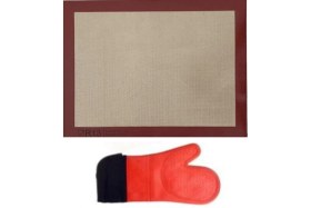 Resim Feyza Design Yapışmaz Pişirme Matı ve Kırmızı Silikon Mutfak Fırın Eldiveni Seti 