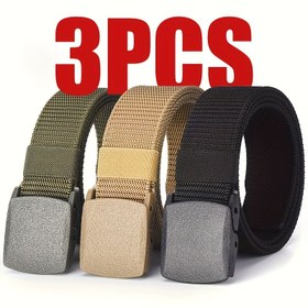 Resim 3 adet Erkek Nylon Kemer Otomatik Toka ile - Spor Stil, Günlük ve İşe Giderken İdeal, Elde Yıkanabilir, Plastik Toka, Orta Boy, Siyah, Ayarlanabilir Nylon Bel|Ayarlanabilir Toka Kemer|Dayanıklı Nylon Bel 