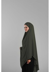 Resim Hürrem Bone Haki Pratik Hazır Geçmeli Tesettür Eşarp Krep Bağcıklı Sufle Hijab 2313 09 Haki 