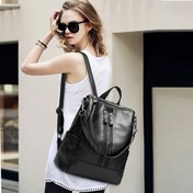 Resim Kadınlar için Çift Sırt Çantası, PU, Çoklu Cep Tasarımı, Büyük Kapasite, Minimalist Moda, Günlük Gezintiler ve Seyahatler için Uygun, Ayarlanabilir Omuz Askısı ile Eller Serbest Kullanım Sağlayan Bir Ürün. 