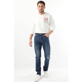 Resim Erkek Dizi Yırtık Jean Pantolon Koyu Mavi 001 