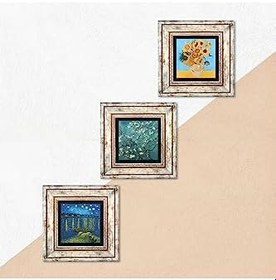 Resim Pinecone Stone Van Gogh Ren Nehri’nde Yıldızlı Bir Gece, On İki Ayçiçekli Vazo, Badem Ağacı Taş Duvar Tablosu - Çerçeveli Taş Tablo - Dekoratif Duvar Sanatı - Modern Ev ve Ofis Duvar Dekoru K3-506 