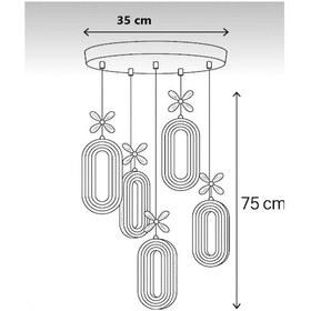 Resim 5'li Gold Kaplama Sarkıt Led Salon Avize 3 Renk Ledli Gold 