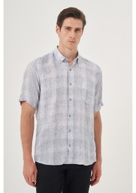Resim Erkek Lacivert Keten Trend Regular Fit Düğmeli Yaka Kısa Kol Gömlek 25ys004023200 Lacivert Lacivert 