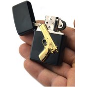 Resim 14 Lü Tabanca Rölyefli Gold Görünümlü Benzinli Çakmak 