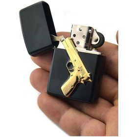 Resim 14 Lü Tabanca Rölyefli Gold Görünümlü Benzinli Çakmak 