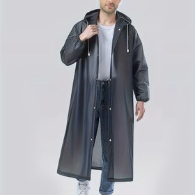 Resim OSKOE EVA Yağmurluk - Yeniden Kullanılabilir Kapüşonlu Ceket, Yarı Şeffaf, Düğme Kapatma, Gezinti & Dış Aktiviteler için Bol Kesim, XS-XXL, Gri 