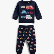 Resim Erkek Bebek Pijama Takımı Baskılı Sweatshirt ve Beli Lastikli Eşofman Altı 2 Parça 