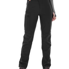 Resim Kadınlar İçin Polar Astarlı Yumuşak Kabuklu Pantolon, Dış Mekan Kar Kayak ve Kışlık Sıcak Hiking Pantolonu 