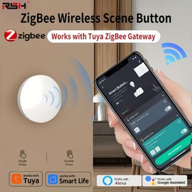 Resim RSH Tuya Zigbee Akıllı Kablosuz Düğme Anahtarı - Pil ve Uzaktan Kumanda Dahil, Ses Kontrollü Akıllı Priz (Alexa/Google Home), Zigbee Hub Uyumlu, Tek/Çift Tıklama Senaryoları, Tak ve Çalıştır, Fanlar, Ev Aletleri İçin (Hub Dahil Değildir) 