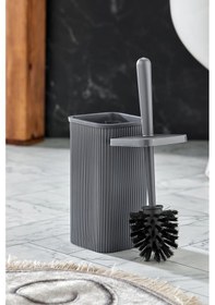 Resim Line Çizgili Kare Kapaklı Wc Banyo Fırçası - Tuvalet Fırçası Antrasit Gri 