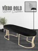 Resim Gazzini furniture Viego Gold Exclusive Bench Lüks Metal Gold Ayak, Chester Model Yatak Ucu Siyah Puf 