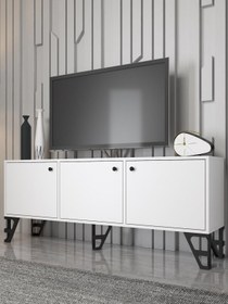 Resim Woodn Love Bello 160 Cm Metal Ayaklı Tv Ünitesi - Konsol - Beyaz / Siyah 