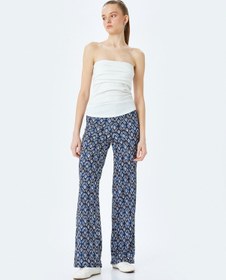 Resim Koton Geniş Paça Beli Lastikli Rahat Kalıp Pantolon Mavi Desenli 5sal40012ık Mavi Desenli Mavi 