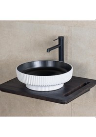 Resim Lena E-W1501MSB Tezgahüstü Lavabo Beyaz - Siyah 