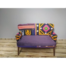 Resim Azra Mobilya Ikili Koltuk - Kanepe - Nubuk Kumaş - Ahşap Ayak - Modern Tasarım - Uzay Desen Mor 