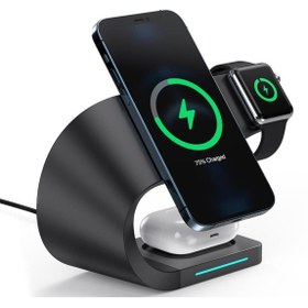 Resim shaza 4in1 Magsafe 15w Hızlı Kablosuz Şarj Istasyonu Iphone Airpods Watch Uyumlu Siyah 