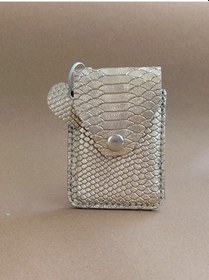 Resim Hakiki Deri Minimal Avuçiçi Yılan Desen Leopar Tasarım Kadın Cüzdan Kartlık Drc-26 Gold 