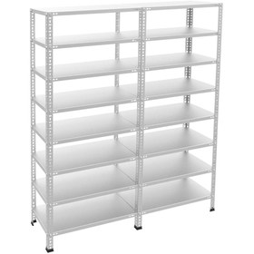Resim RafBurada 8 Katlı Duble Galvaniz Çelik Raf - Depo, Arşiv, Kiler, Dosya, Market Rafı 31x60 Cm-200 Cm-0.70 Mm 