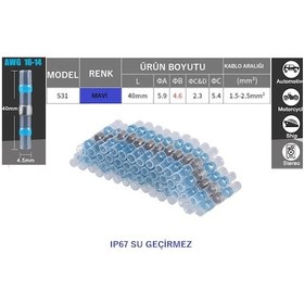 Resim Mavi Lehimli Daralan Makaron Su Geçirmez Kablo Birleştirici 10ad 