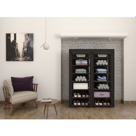 Resim Burak Plastik Profilli Çok Amaçlı Bez Dolap Ayakkabılık Siyah 