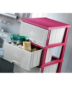 Resim Omnipazar ELF-296 Hasır Desen Plastik Mutfak Komidin Sebzelik 4 Katlı 