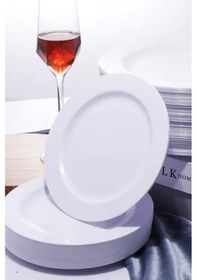 Resim Beyaz Sert Plastik Parti Tabağı 26 Cm 10'lu Tek Kullanımlık Beyaz 