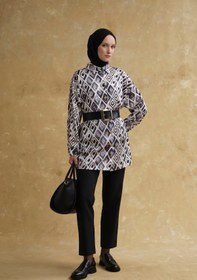 Resim Armine Retro Desenli Saten Tunik Beyaz 