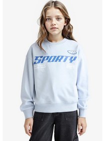 Resim Defacto Kız Çocuk Relax Fit Bisiklet Yaka Baskılı Sweatshirt E6760a825aube216 Mavi 